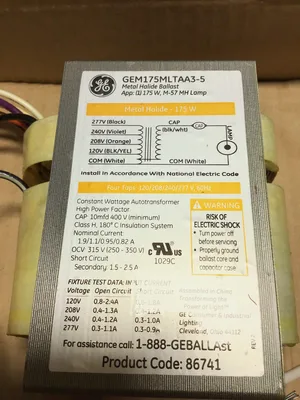 General Electric GEM175MLTAA3-5 Metal Halide Ballast Pre Wired with Capacitor