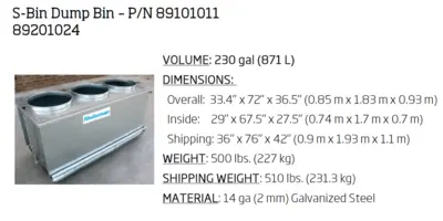 Nederman 230‑Gallon Dump Bin For S‑Series Dust Collectors 89101011