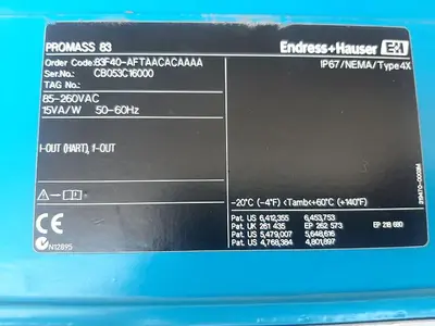 Meter, Flow, Endress Hauser, Promass F, 1-1/2", 316 S/st, B #S743319