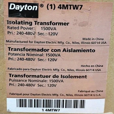 NEW DAYTON 4MTW7 ISOLATING TRANSFORMER
