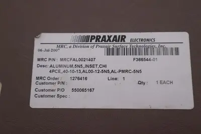 Praxair Electronics MRCFAL0021407 Aluminum, 5n5, Inset, CHI 4PCE New #2673