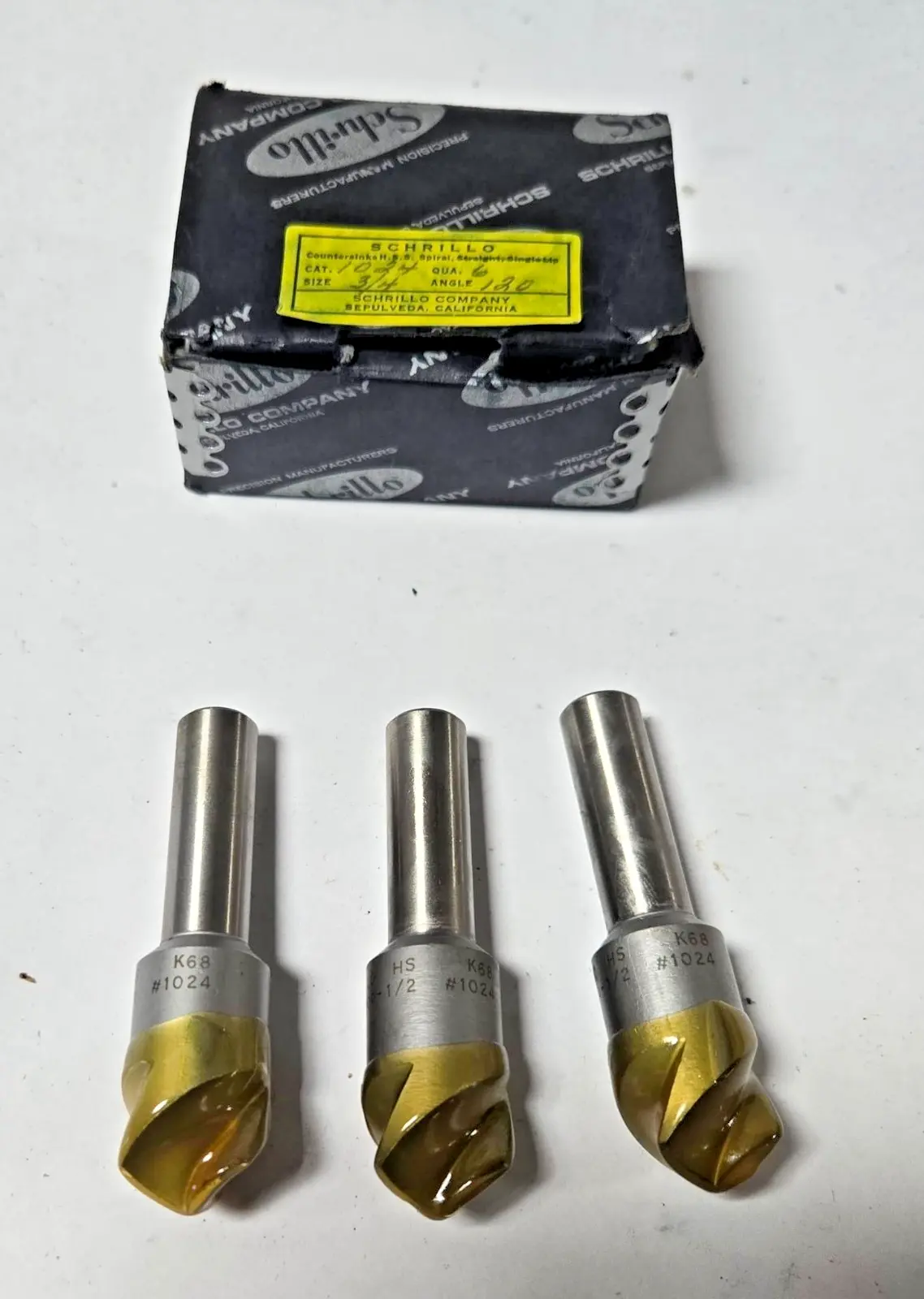 Schrillo 3/4" High Speed Steel Countersink 120 Degree 1/2 #1024 USA Lot of 3