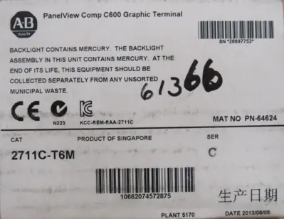 ALLEN BRADLEY 2711C-T6M PANELVIEW C600 SER.C 2711CT6M (NEW SURPLUS)