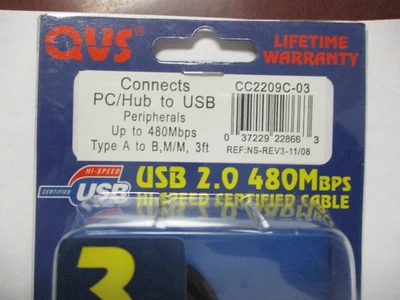 NEW QVS USB TO PC/HUB CABLE 3FT