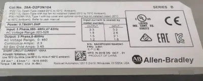 ALLEN BRADLEY 25A-D2P3N104 POWERFLEX 523 SER. B 1.0HP UNUSED SURPLUS