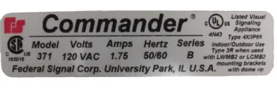 NEW FEDERAL SIGNAL 371-120A COMMANDER LIGHT 120VAC 371120A
