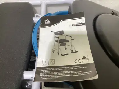 HOMCOM Rolling Shower Wheelchair for Seniors, Bedside Commode Chair with Locking Wheels, Seat, Backrest, Arms, Black (Maybe Missing Hardware)