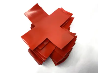 USED SAFETYTAC SQUARED X'S RED FLOOR MARKING STICKER 6" X 6" X 2" LOT OF 22