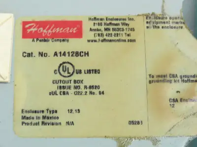 Hoffman A14128CH Electrical Enclosure 14x12x8" Terminal Block 9.5x5.5" Cutout