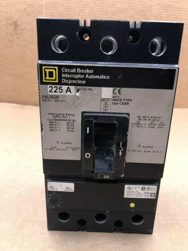 Square D KAL36225 225A 3 Pole Circuit Breaker 600VAC 250VDC