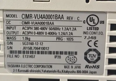 Yaskawa CIMR-VU4A0001BAA Open Chassis Variable Frequency Drive 3 Phase (BIN645)
