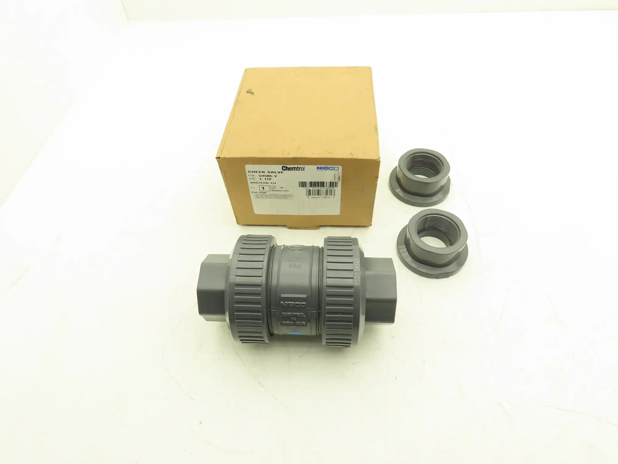 NIBCO U45BC V Check Valve 1 1/4" Chemtrol Body 1 1/2" End Fittings Glue And NPT