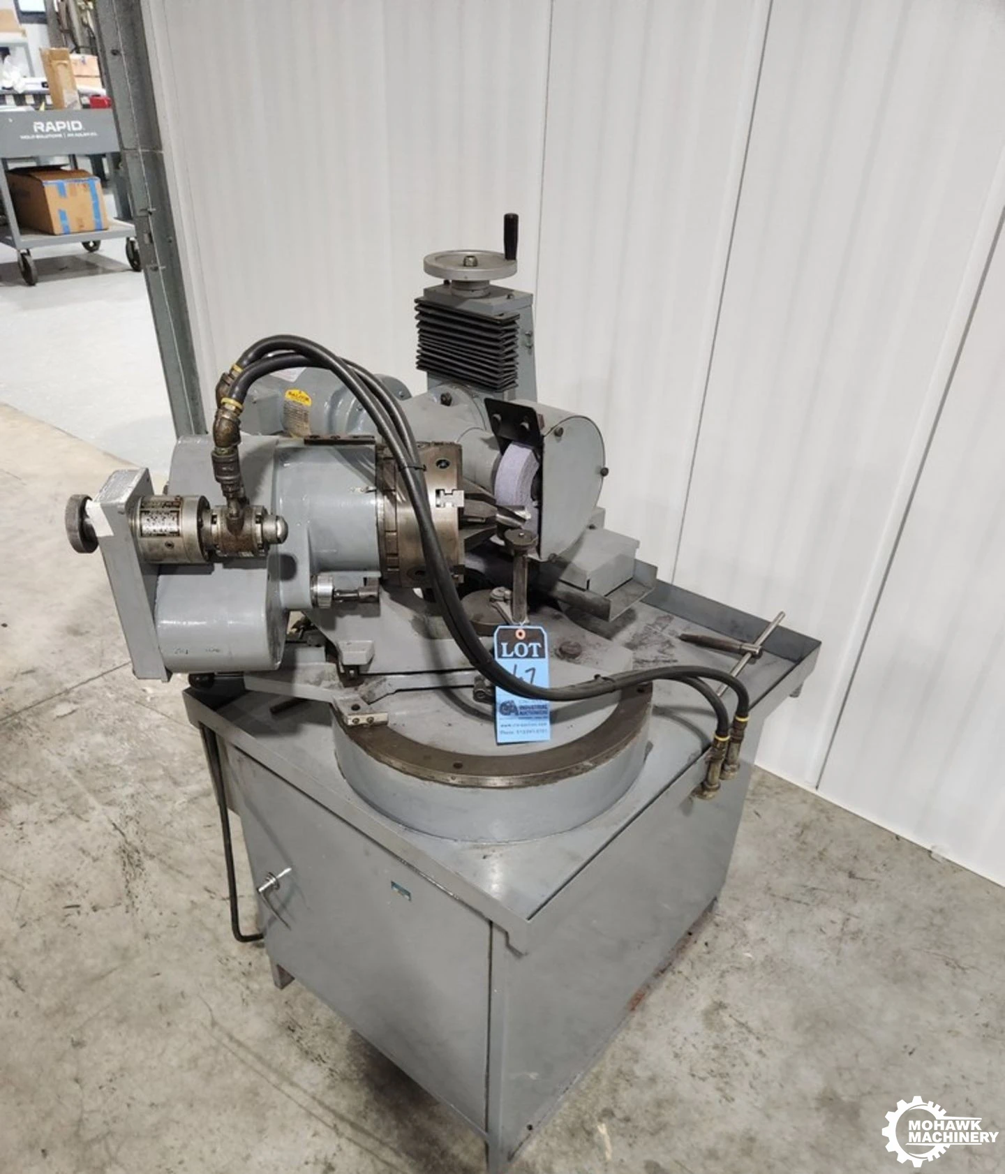 3-1/8" RUSH "380" HEAVY-DUTY SEMI-AUTOMATIC DRILL & TOOL GRINDER - PNEUMATIC ADJUSTABLE CHUCK ROTATION - SOME TOOLING