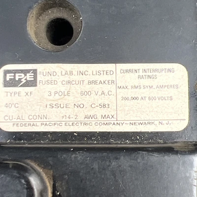 Used Federal Pacific XF632070 Circuit Breakers California US | Davliegogo LLC #1707101