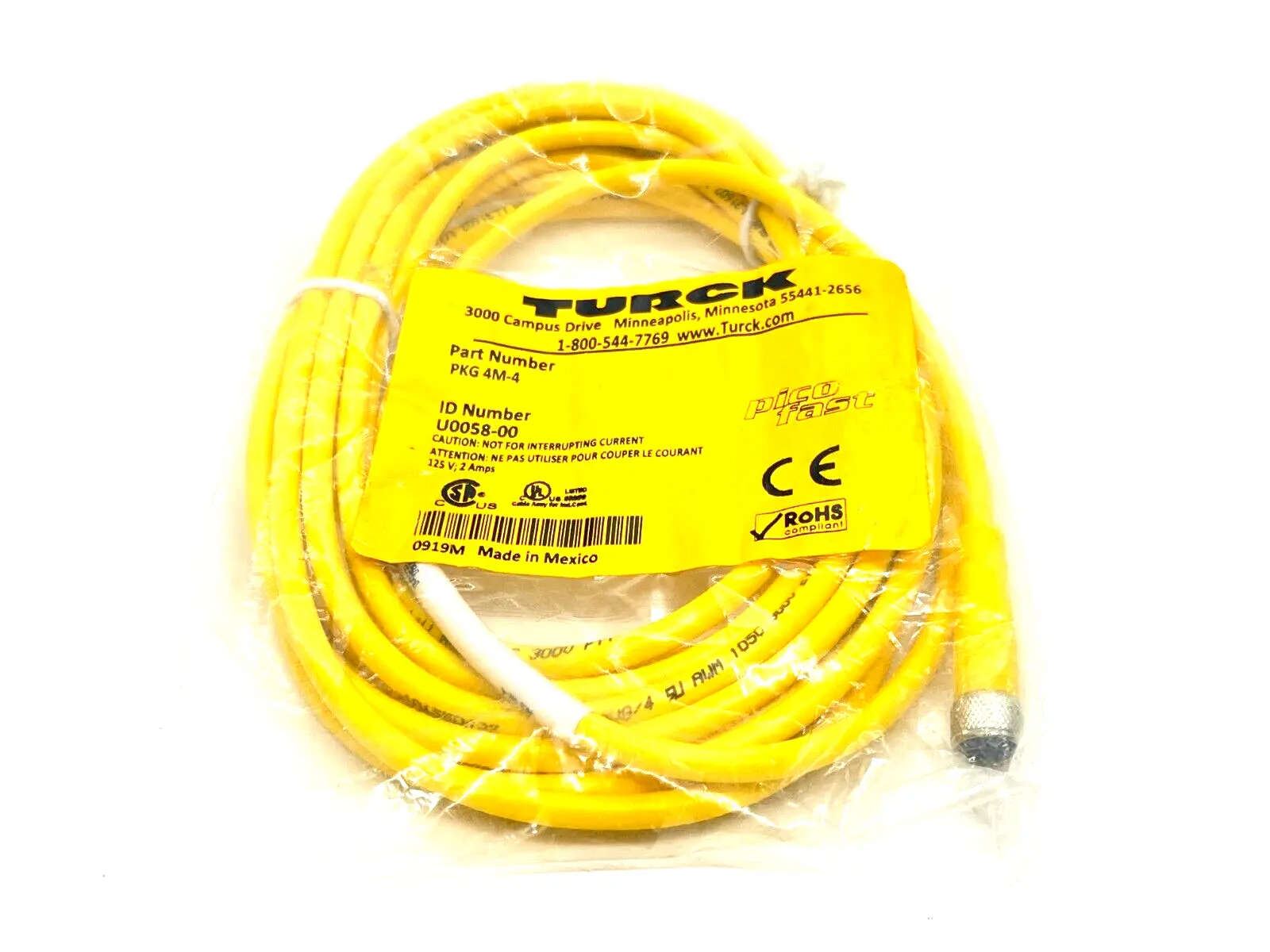 NEW TURCK PICOFAST SENSOR/ACTUATOR CORDSET M8 FEMALE STRAIGHT U0058-00