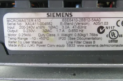 SIEMENS 6SE6410-2BB12-5AA0 DRIVE 6SE64102BB125AA0