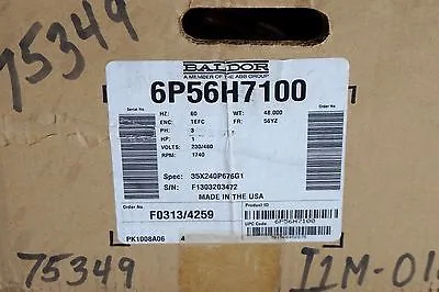 NEW BALDOR 6P56H7100 MOTOR 60 HZ 3 PH. 1740 R.P.M. 1 H.P. W/ BRAKE 46BK0104B01
