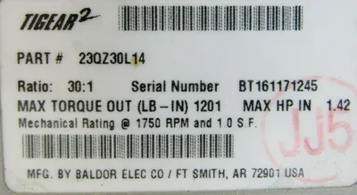 NEW BALDOR 23QZ30L14 GEAR REDUCER 30:1