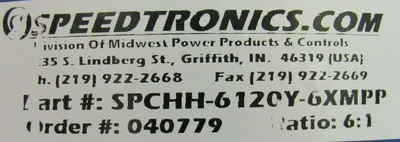 NEW SPEEDTRONICS SPCHH-612OY-6XMPP REDUCER RATIO 6:1 SPCHH612OY6XMPP 040779