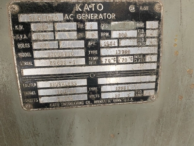 Used KATO 1000SRC9C Synchronous Alternators Texas US | Apollo Electric #1514465