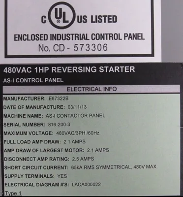 NEW DEMATIC LACA000022 REVERSING STARTER 480VAC 1HP AS-I CONTROL PANEL