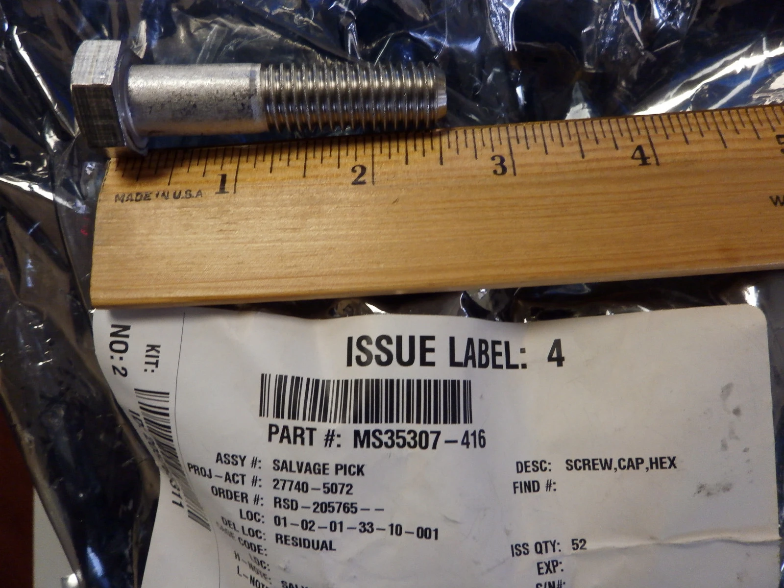 NEW Coarse Thread Finish Hex MS35307-416