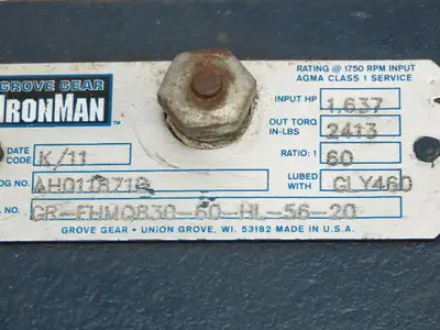 Grove Gear GR-FHMQ830 Iron Man Reducer 60:1 Gearmotor 1Hp 29 RPM 460V 3PH 56C