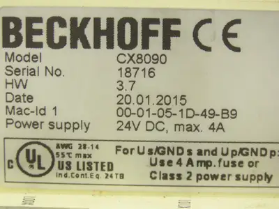 Beckhoff CX8090 Embedded PC Arm 9 Ethernet Switch 24V Digital Input