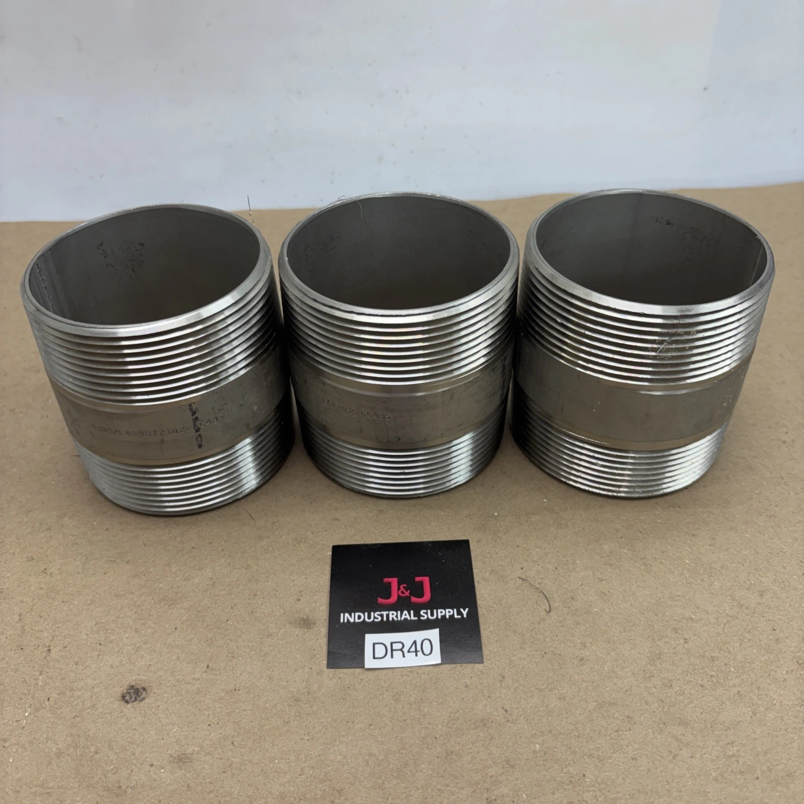 Lot Of (3)M304/L40 3"x 3 1/2" Long Threaded Ends  Stainless Steel Pipe Nipple