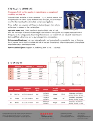 The Hollymatic 55 Hydraulic Stuffer 208/60/1