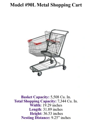 14-0053 Small Single Basket Gray Metal Shopping Cart #90L