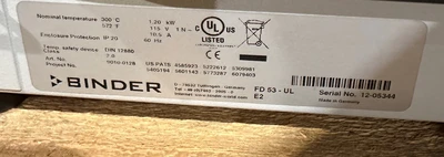 BINDER FD53-UL 572 FORCED CONVECTION DRYING