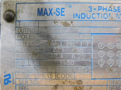 3.7 kW TECO Westinghouse MAX-SE 3-Phase Induction Motor 230/460V 1750 RPM Used