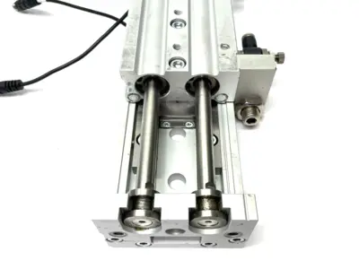 USED SMC GUIDED SLIDE TABLE CYLINDER 75MM STROKE ADJUSTABLE W/ AUTO SWITCH