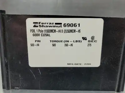 FERRAZ SHAWMUT 69061 1-Pole Connector Terminal, 1 Pole, 600V. 4D-31