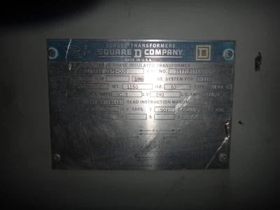 Square D 75 KVA 480 / 240 Volt NEMA 4X Dry Type Transformer