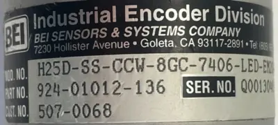 USED BEI SENSOR 924-01012-136 ENCODER H25D-SS-CCW-8GC-7406-LED-EM20S 92401012136