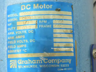 Graham 6007 DC Motor 1/3 Hp 5/8" Shaft 56 C Face