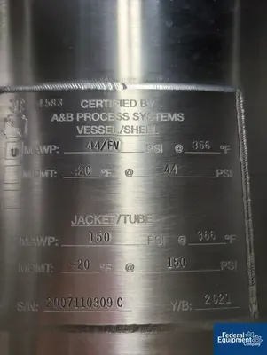 USED A&M Process 500 Liter A&B Process Receiver Tank, 316 S/S, 44/150#