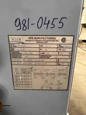 112.5 KVA 600V to 416Y/240V Isolation Transformer