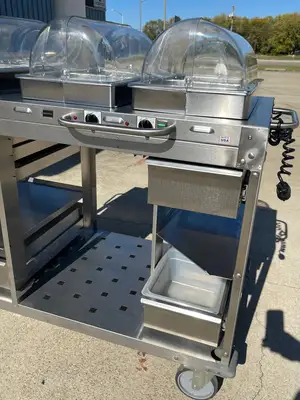 Used Cadco Used Cadco - CBCHC - Stainless Steel Mobile 2 Hot 1 Cold Buffet Serving Cart 120V Restaurant Equipment (Miscellaneous) Illinois US | Falcon Restaurant Supply #1375892