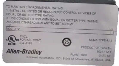 ALLEN BRADLEY 800T-1TZ DIE CAST ENCLOSURE 800T1TZ SERIES T NEW, SURPLUS