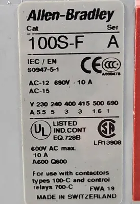 Allen-Bradley 100-C23Z*10 Ser C Contactor with 100S-F/A. 4C-23