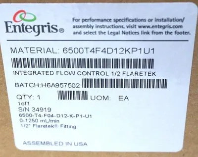 NEW ENTEGRIS 6500-T4-F04D12-K-P1-U1 INTEGRATED FLOW CONTROLLER 6500T4F04D12KP1U1