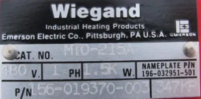 NEW WIEGAND 156-019370-00 IMMERSION HEATER 480V 1.5K MT0-215A 15601937000