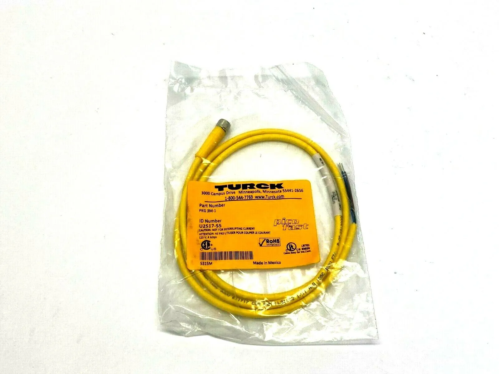 PKG 3M-1 | Turck  Picofast Single Ended Cordset U2517-55 - New