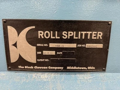 BLACK CLAWSON 60 X 72 HYDRAULIC ROLL SPLITTER – NEW 1983