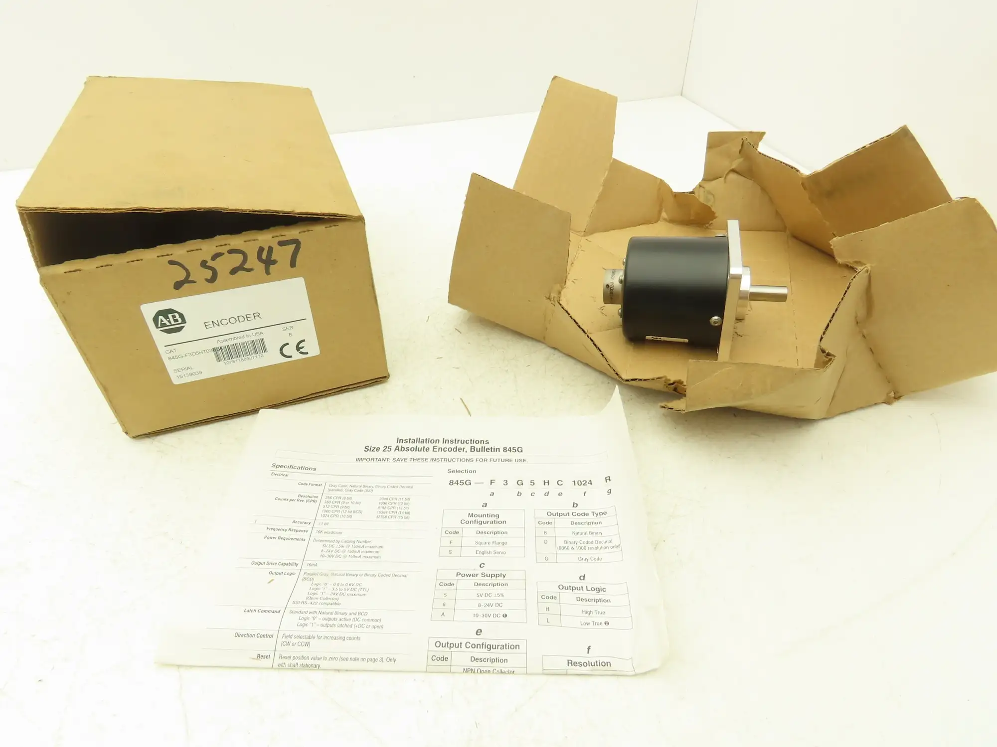 Allen Bradley 845G-F3D5HT0360A Absolute Rotary Encoder 3/8" Shaft 360PPR 	Ser B