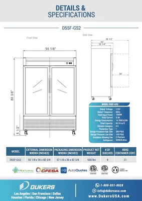 New | in-Stock Dukers New Dukers D55F-GS2 Bottom Mount Glass 2-Door Commercial Reach-in Freezer Freezers Illinois US | Falcon Restaurant Supply #1376301