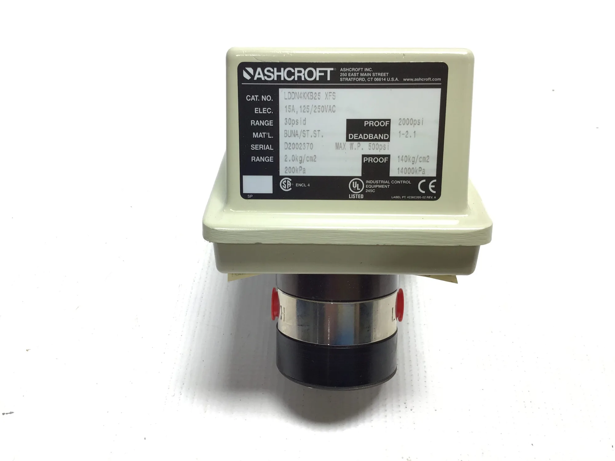 Ashcroft LDDN4KKB25 XFS Differential Pressure Switch 15A 125/250VAC 30PSID 200kPa